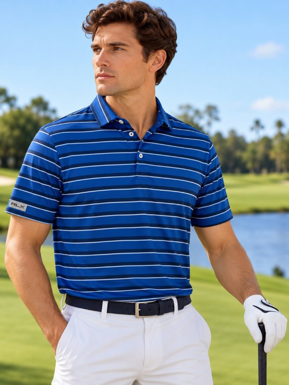 RLX Ralph Lauren Men’s Golf Polo Size M Blue Navy Striped Performance Shirt NWT